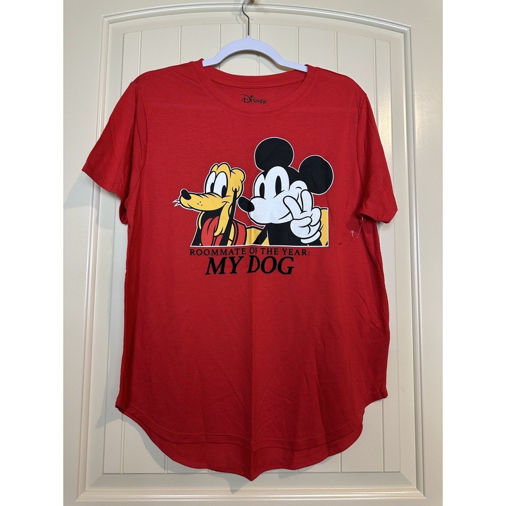 New Disney Junior Women's 2X Mickey Mouse Tee Shirt Roommate of the Year Pluto